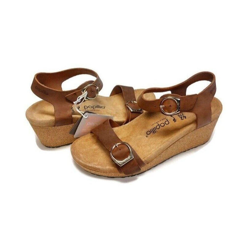 Papillio By Birkenstock Soley Ring Buckle Wedge Sandals Sz 11 Cognac NARROW Fit - Picture 10 of 10